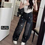 Chuyên sỉ quần Thụng Jeans Nữ Thêu Ngôi Sao Vải Dày Mềm Không Co Giãn