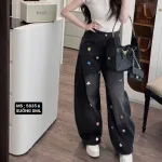 Chuyên sỉ quần Thụng Jeans Nữ Thêu Ngôi Sao Vải Dày Mềm Không Co Giãn