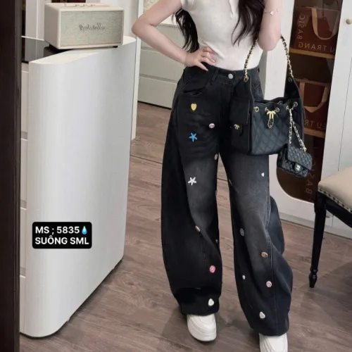 Chuyên sỉ quần Thụng Jeans Nữ Thêu Ngôi Sao Vải Dày Mềm Không Co Giãn