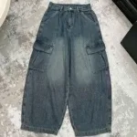 Quần Thụng Jeans Nữ Túi Hộp Vải Dày Mềm Không Co Giãn