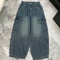 Quần Thụng Jeans Nữ Túi Hộp Vải Dày Mềm Không Co Giãn