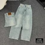 Quần Thụng Jeans Nữ Túi Hộp Vải Dày Mềm Không Co Giãn