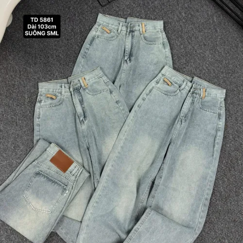 Quần Thụng Jeans Nữ Túi Hộp Vải Dày Mềm Không Co Giãn