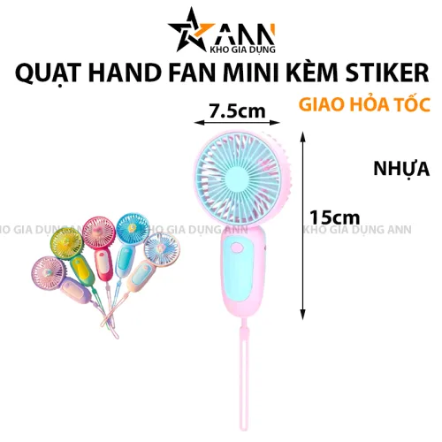 Quạt mini cầm tay kèm sticker, kích thước 7.5 x 15 x 5.5 cm