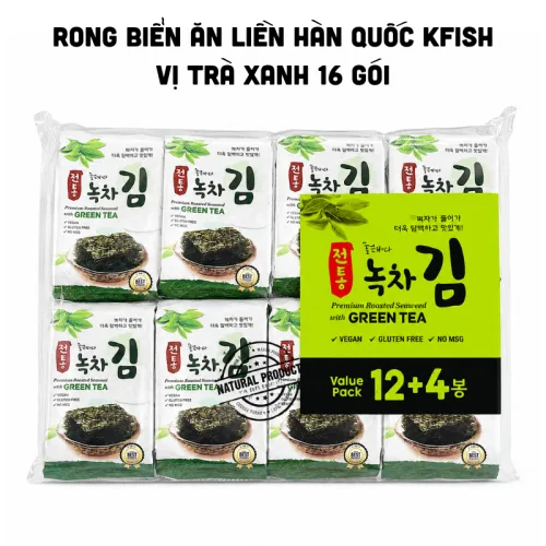 Rong biển KFish Hàn Quốc ăn liền vị trà xanh, quy cách 16 gói