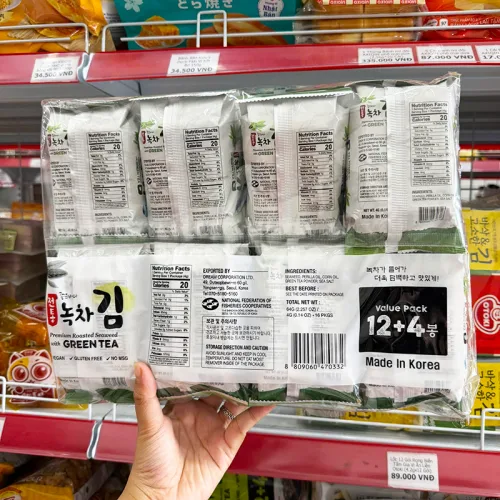 Rong biển KFish Hàn Quốc ăn liền vị trà xanh, quy cách 16 gói