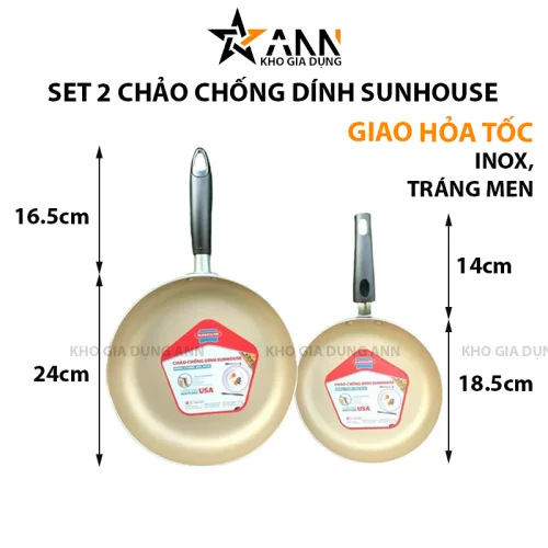 Chỗ sỉ set 2 Chảo Chống Dính Sunhouse Dùng Cho Bếp Ga