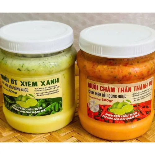 Bộ đôi muối chấm Thần Thánh Đỏ và Ớt Xiêm Xanh 500g