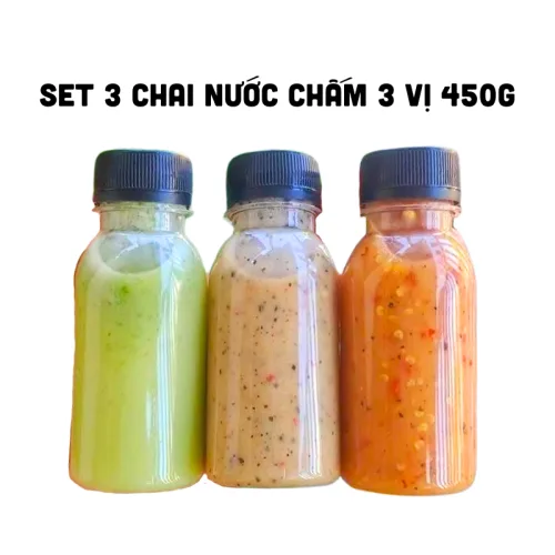 Bộ 3 chai nước chấm 450g gồm Muối Ớt Xanh, Muối Tiêu và Muối Ớt Đỏ