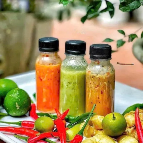 Bộ 3 chai nước chấm 450g gồm Muối Ớt Xanh, Muối Tiêu và Muối Ớt Đỏ