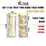 Bộ 3 lọ thủy tinh cao cấp đựng thực phẩm dung tích 400ml, 570ml và 1000ml