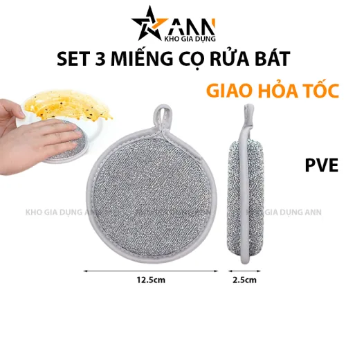 Shop sỉ set 3 Miếng Cọ Rửa Chén Bát Đĩa Đũa Cọ Xoong Nồi Tạo Bọt Đa Năng 12.5x2.5cm