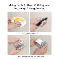 Shop sỉ set 3 Miếng Cọ Rửa Chén Bát Đĩa Đũa Cọ Xoong Nồi Tạo Bọt Đa Năng 12.5x2.5cm