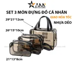 Set 3 túi nhựa trong suốt đựng mỹ phẩm và đồ dùng cá nhân