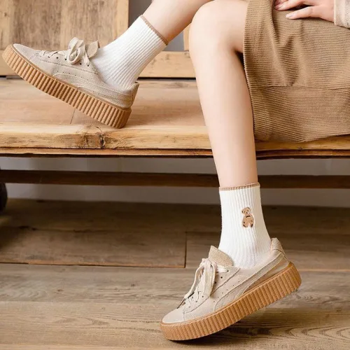 Bộ 5 đôi tất cổ cao họa tiết hình gấu phong cách Hàn Quốc