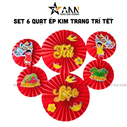 Chỗ sỉ set 6 Quạt Xếp Đỏ In Ép Kim Nhiều Chữ Trang Trí Tết (Nhiều Mẫu)