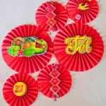 Chỗ sỉ set 6 Quạt Xếp Đỏ In Ép Kim Nhiều Chữ Trang Trí Tết (Nhiều Mẫu)