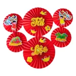 Chỗ sỉ set 6 Quạt Xếp Đỏ In Ép Kim Nhiều Chữ Trang Trí Tết (Nhiều Mẫu)