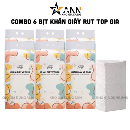 Khăn giấy rút treo tường Top Gia 4 lớp đa năng, bộ 6 túi x 1280 tờ, 34x8x16cm