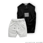 Chuyên sỉ set Bộ Nam Áo Ba Lỗ In Chữ Make Quần Short Thun Thêu Chữ Boston