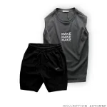 Chuyên sỉ set Bộ Nam Áo Ba Lỗ In Chữ Make Quần Short Thun Thêu Chữ Boston