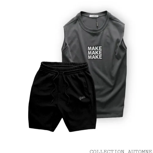 Chuyên sỉ set Bộ Nam Áo Ba Lỗ In Chữ Make Quần Short Thun Thêu Chữ Boston