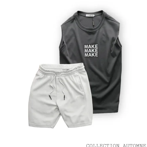 Chuyên sỉ set Bộ Nam Áo Ba Lỗ In Chữ Make Quần Short Thun Thêu Chữ Boston