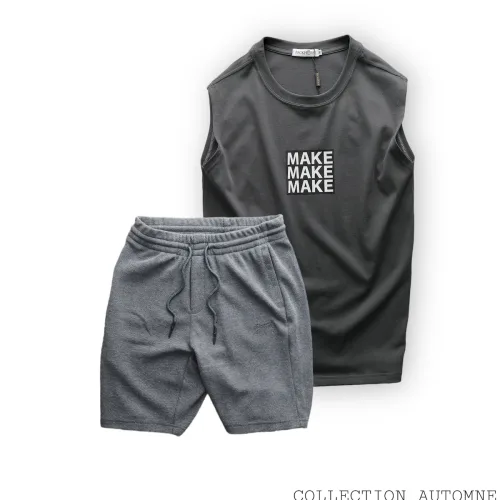 Chuyên sỉ set Bộ Nam Áo Ba Lỗ In Chữ Make Quần Short Thun Thêu Chữ Boston
