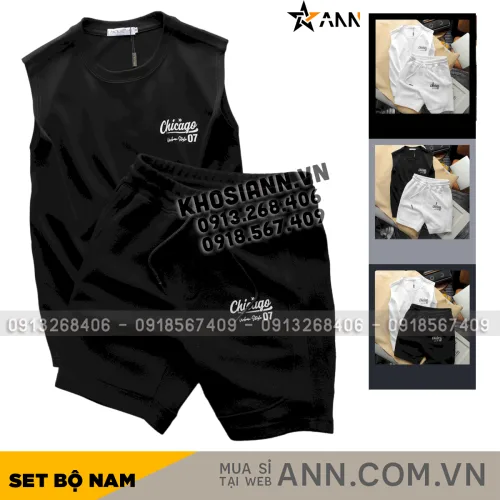 Chỗ sỉ set Bộ Nam Áo Ba Lỗ Phối Quần Short Thun In Logo Chữ Chicago