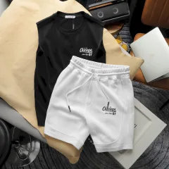 Chỗ sỉ set Bộ Nam Áo Ba Lỗ Phối Quần Short Thun In Logo Chữ Chicago