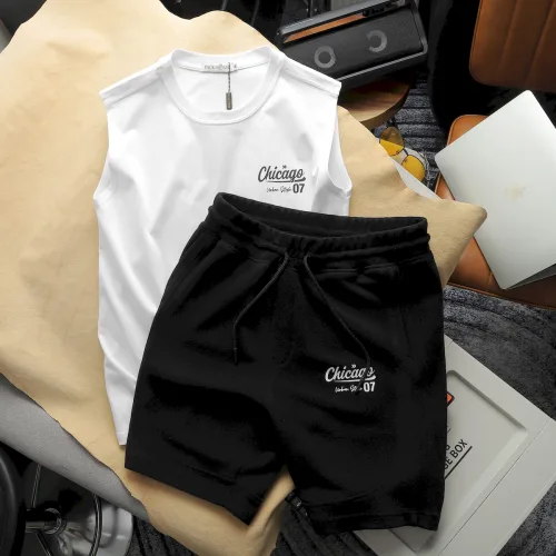 Chỗ sỉ set Bộ Nam Áo Ba Lỗ Phối Quần Short Thun In Logo Chữ Chicago