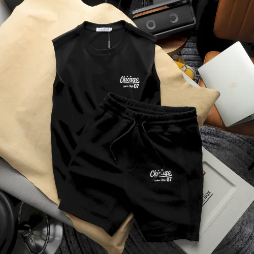 Chỗ sỉ set Bộ Nam Áo Ba Lỗ Phối Quần Short Thun In Logo Chữ Chicago