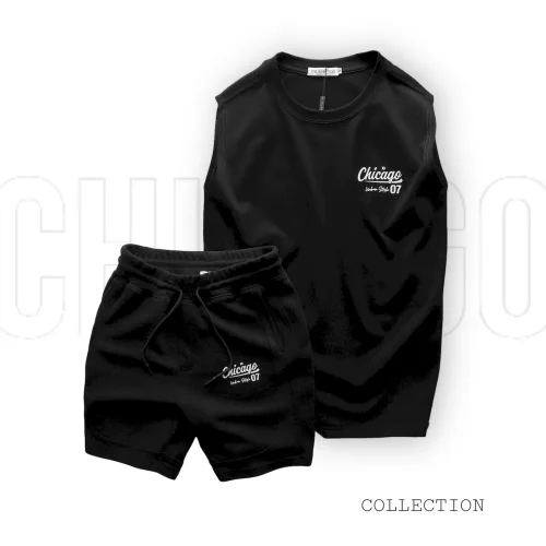 Chỗ sỉ set Bộ Nam Áo Ba Lỗ Phối Quần Short Thun In Logo Chữ Chicago