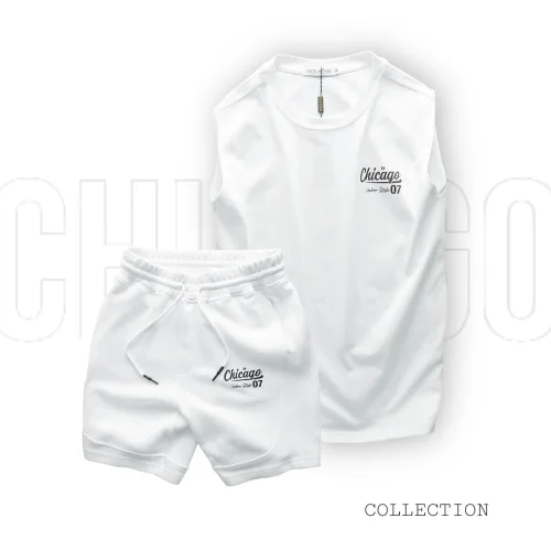 Chỗ sỉ set Bộ Nam Áo Ba Lỗ Phối Quần Short Thun In Logo Chữ Chicago
