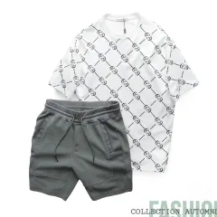 Bộ đồ thể thao nam Pack Horse gồm áo cổ tròn in chữ AA và quần short thun