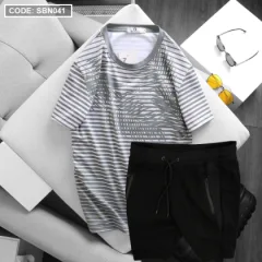 Bộ đồ nam gồm áo cổ tròn và quần short thun, có bán rời