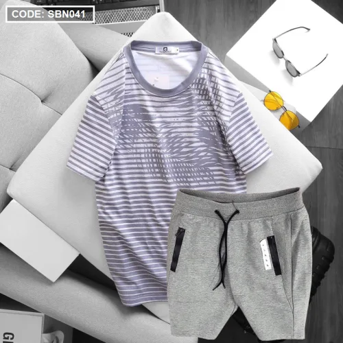 Bộ đồ nam gồm áo cổ tròn và quần short thun, có bán rời