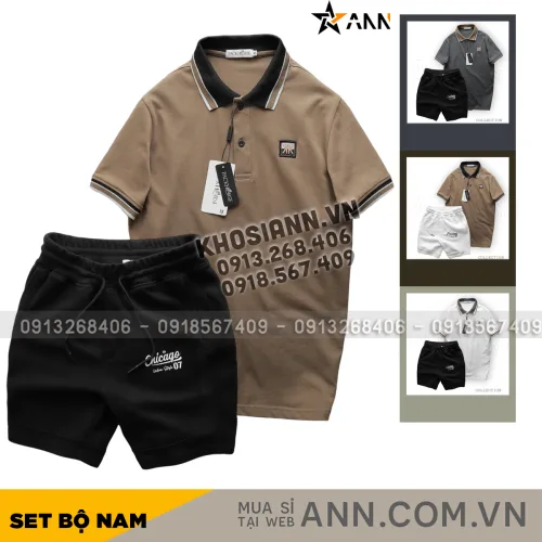 Bộ Nam Polo Cổ Bẻ Thêu Chữ KK Kèm Quần Short Thun
