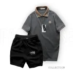 Bộ Nam Polo Cổ Bẻ Thêu Chữ KK Kèm Quần Short Thun