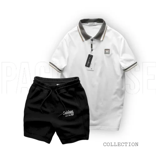 Bộ Nam Polo Cổ Bẻ Thêu Chữ KK Kèm Quần Short Thun