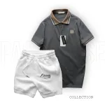 Bộ Nam Polo Cổ Bẻ Thêu Chữ KK Kèm Quần Short Thun