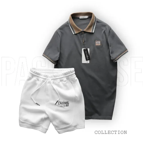 Bộ Nam Polo Cổ Bẻ Thêu Chữ KK Kèm Quần Short Thun