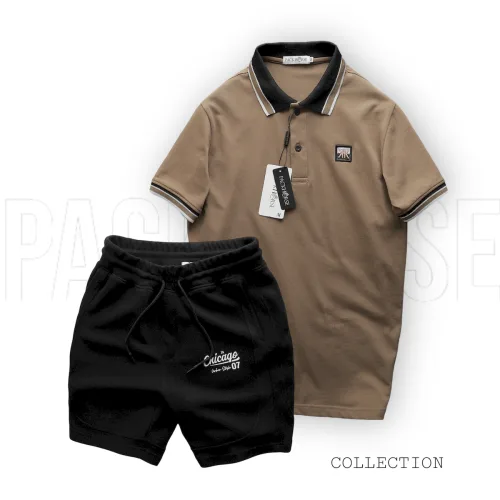 Bộ Nam Polo Cổ Bẻ Thêu Chữ KK Kèm Quần Short Thun