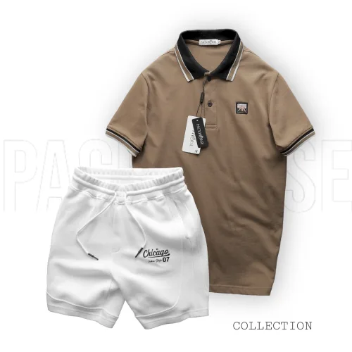 Bộ Nam Polo Cổ Bẻ Thêu Chữ KK Kèm Quần Short Thun