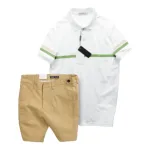 Chuyên sỉ set Bộ Nam Áo Polo Cổ Bẻ Viền Hai Sọc Quần Short Kaki Cúc Đen