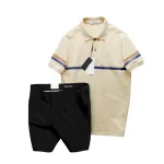 Chuyên sỉ set Bộ Nam Áo Polo Cổ Bẻ Viền Hai Sọc Quần Short Kaki Cúc Đen