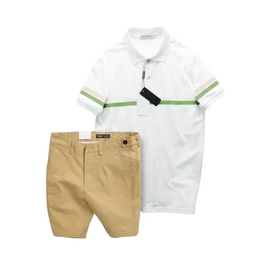 Chuyên sỉ set Bộ Nam Áo Polo Cổ Bẻ Viền Hai Sọc Quần Short Kaki Cúc Đen