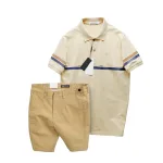 Chuyên sỉ set Bộ Nam Áo Polo Cổ Bẻ Viền Hai Sọc Quần Short Kaki Cúc Đen