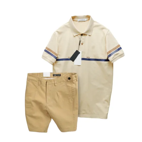 Chuyên sỉ set Bộ Nam Áo Polo Cổ Bẻ Viền Hai Sọc Quần Short Kaki Cúc Đen