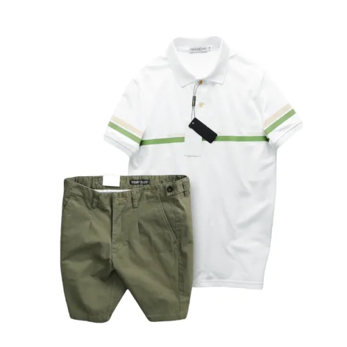 Chuyên sỉ set Bộ Nam Áo Polo Cổ Bẻ Viền Hai Sọc Quần Short Kaki Cúc Đen